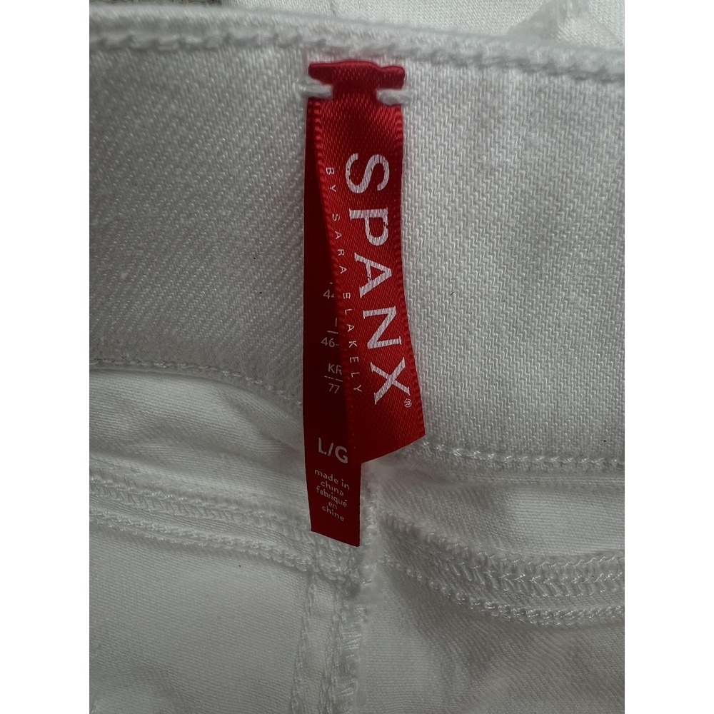 Spanx Jeans Womens L White Distressed Skinny Shaping Pull On Stretch Denim Pants - Picture 7 of 11